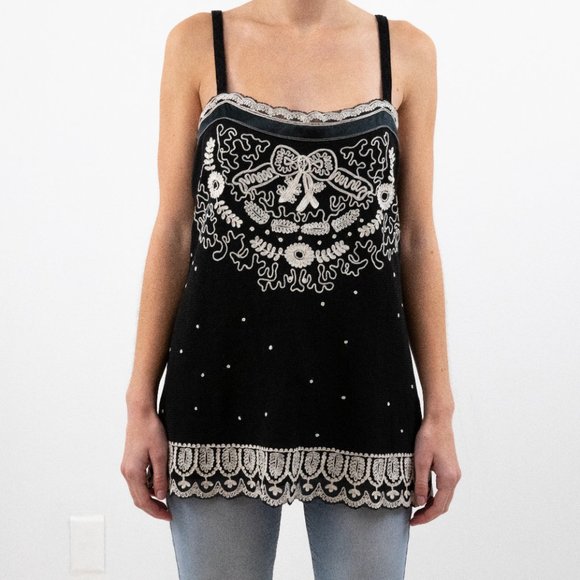 Anthropologie 4 Silk Mesh Embroidered Bow Tank Top - Picture 3 of 9
